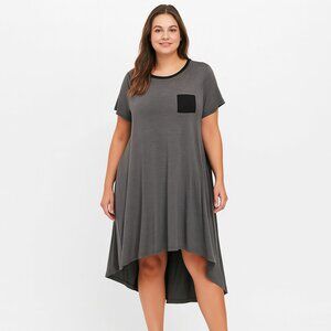 Lularoe Grey Hi Low Dress S Striped Stretch Short Sleeve Casual Soft Flowy Midi